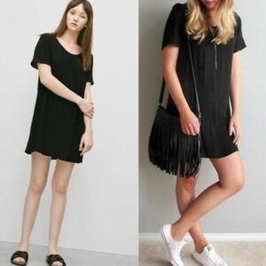 Aritzia Wilfred Free Womens M Medium Teigen Black Crepe Flowy T-Shirt Mini Dress
